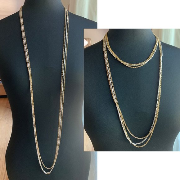 Signed D'Orlan Vintage Gold Silver Tone Bar Link Chain Multi Strand Necklace 48" - Picture 1 of 7